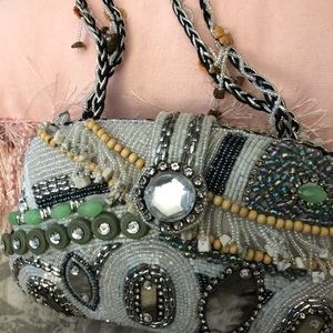 Interesting & very cute mixed bead bag 8.5” x 5.5” with twin hand straps.
